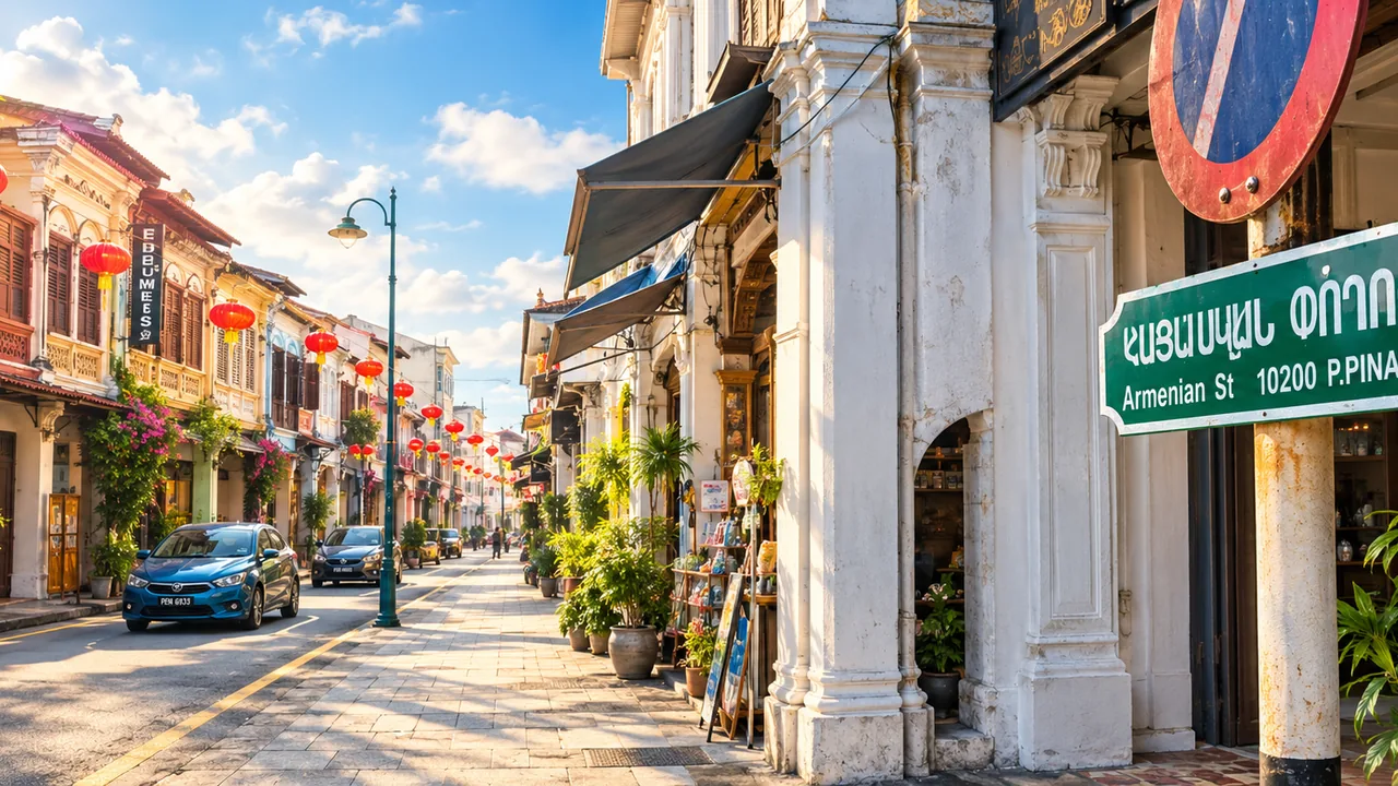 Heritage shophouses along Armenian Street in George Town, Penang